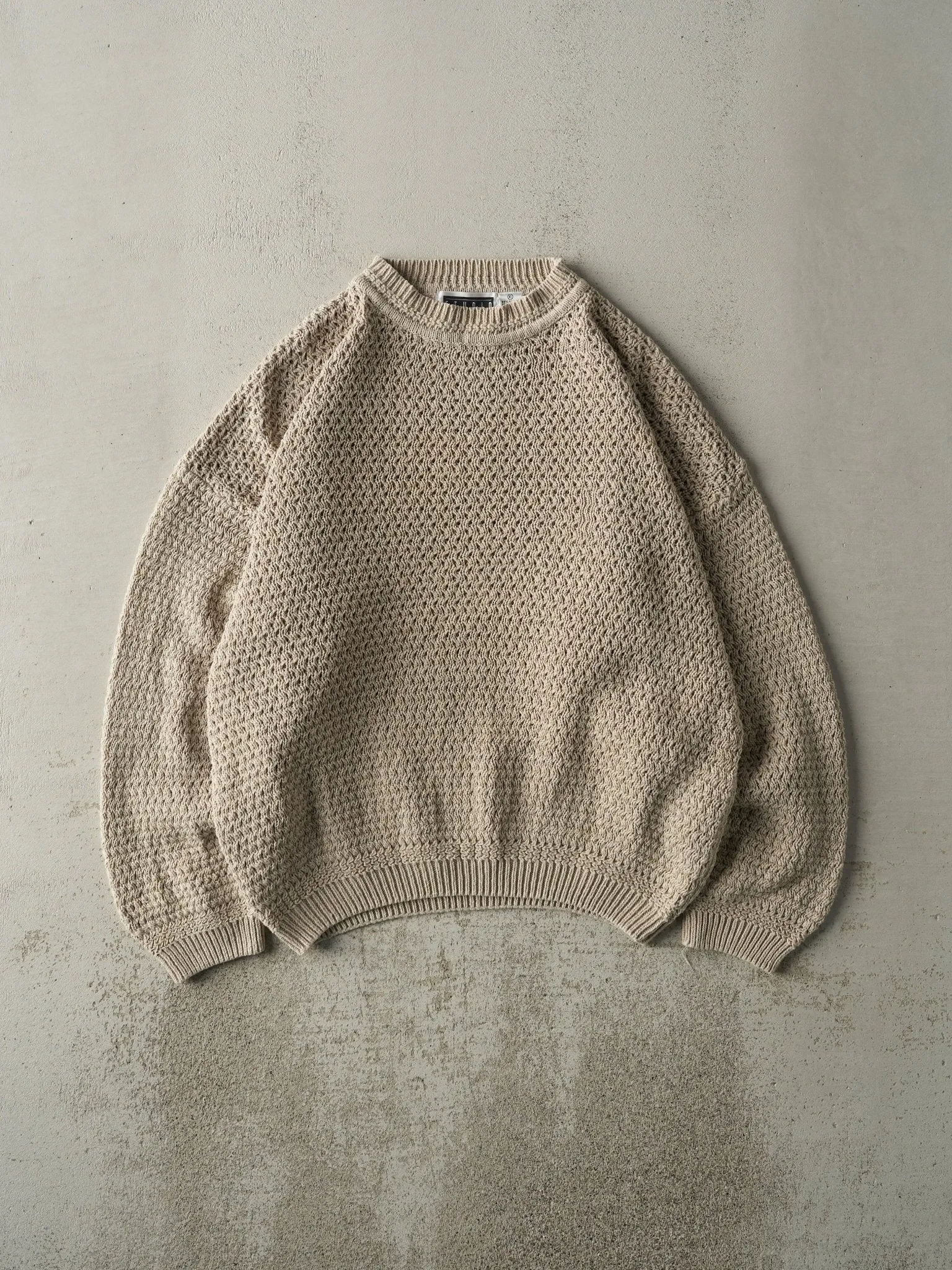 Vintage Y2K Beige Weave Patterned Knit Pullover (XL)