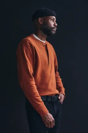 Waffle Knit Henley- Rust