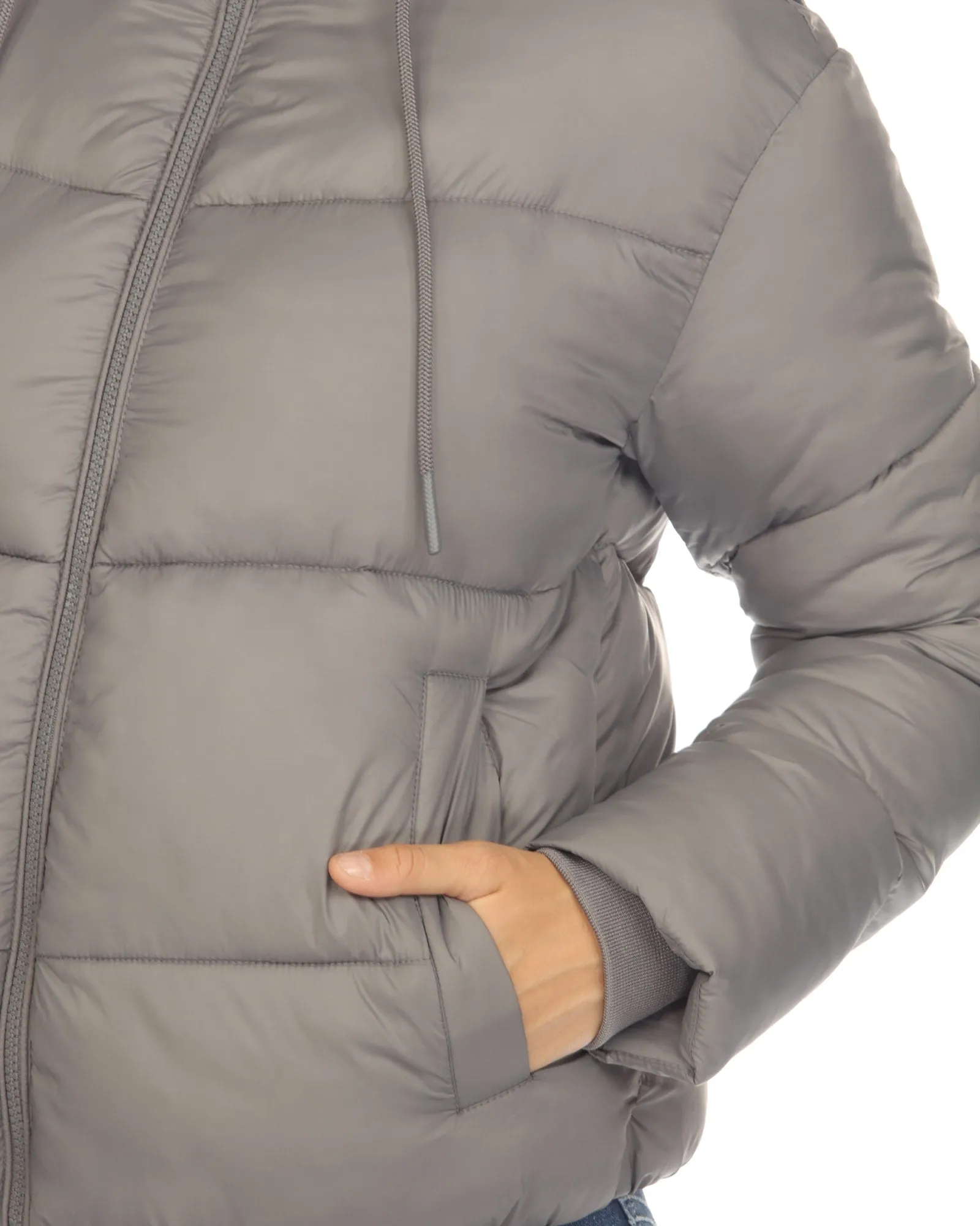 Women's Full Front Zip Hooded Bomber Puffer Coat | Grey