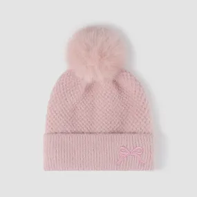 Women's Thermal Knit Beanie with Bow and Pompom