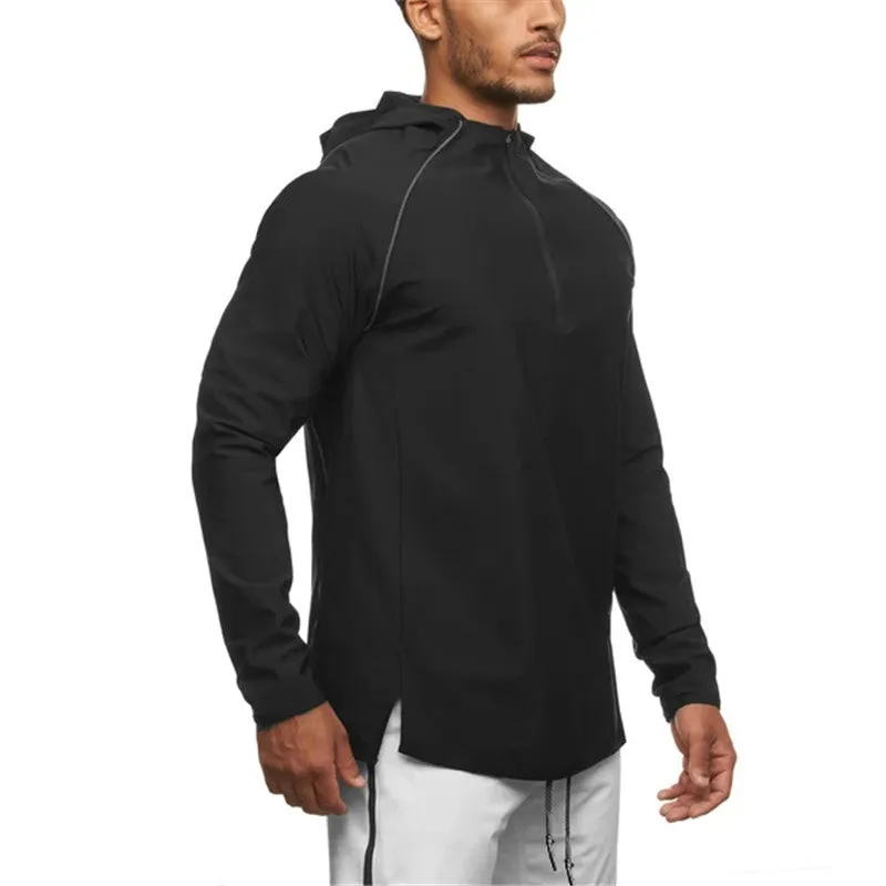 Zippered Half-Placket Hooded Windproof Breathable Long Sleeves