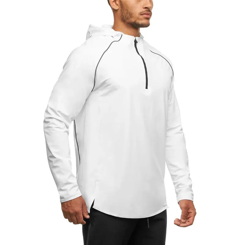 Zippered Half-Placket Hooded Windproof Breathable Long Sleeves