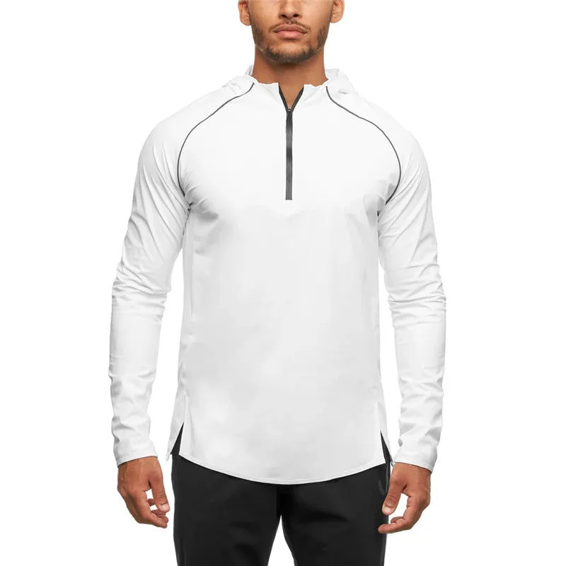 Zippered Half-Placket Hooded Windproof Breathable Long Sleeves